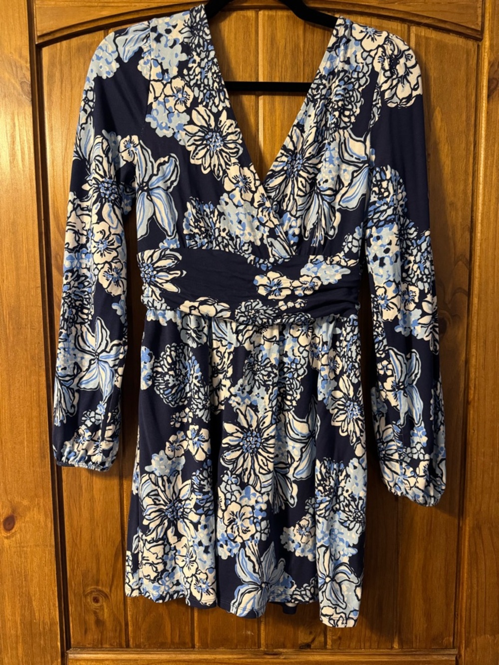 Lilly Pulitzer Navy Blue Floral V-Neck Mini Dress